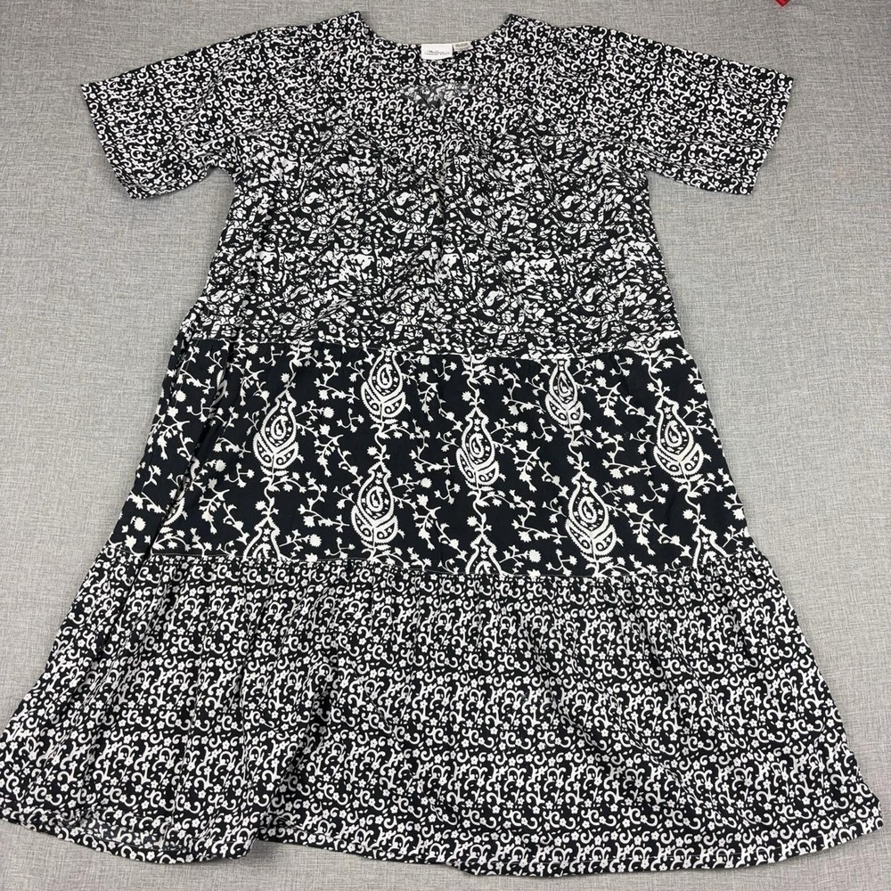 The Vermont Country Store Dress Womens XL Black Paisley Swing Midi Pockets